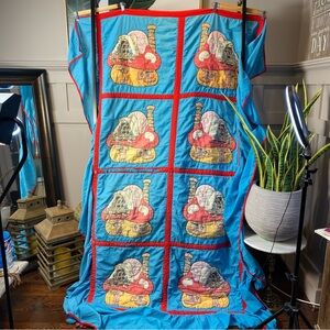 Vintage Handmade Quilt 1982 Smurf in a mushroom house Single bed cover